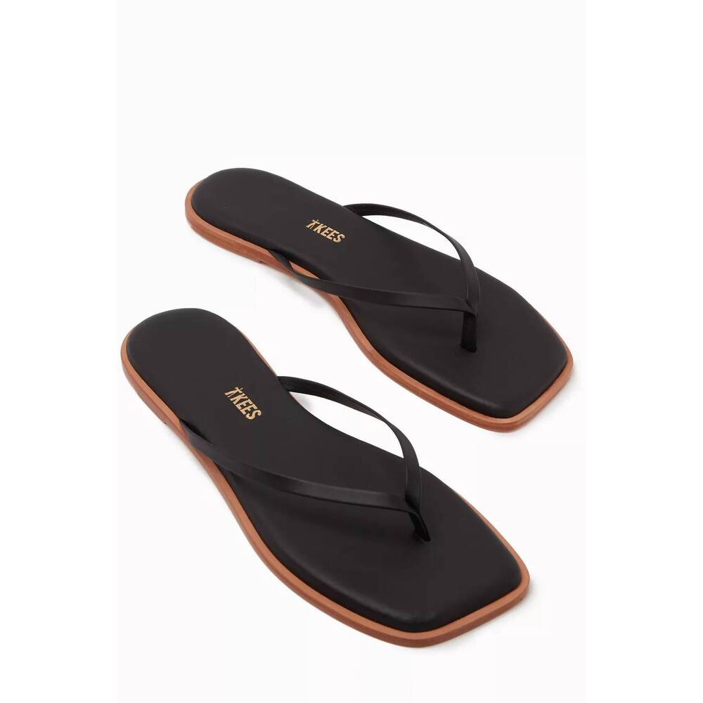 TKEES Black and Tan Square-Toe Minimalist Flip Flops
